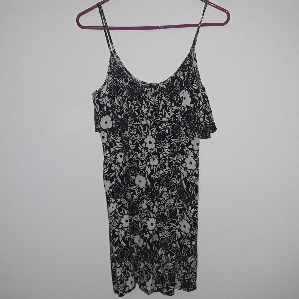 Hollister junior small black w/cream flowers,spaghetti strap halter sundress
